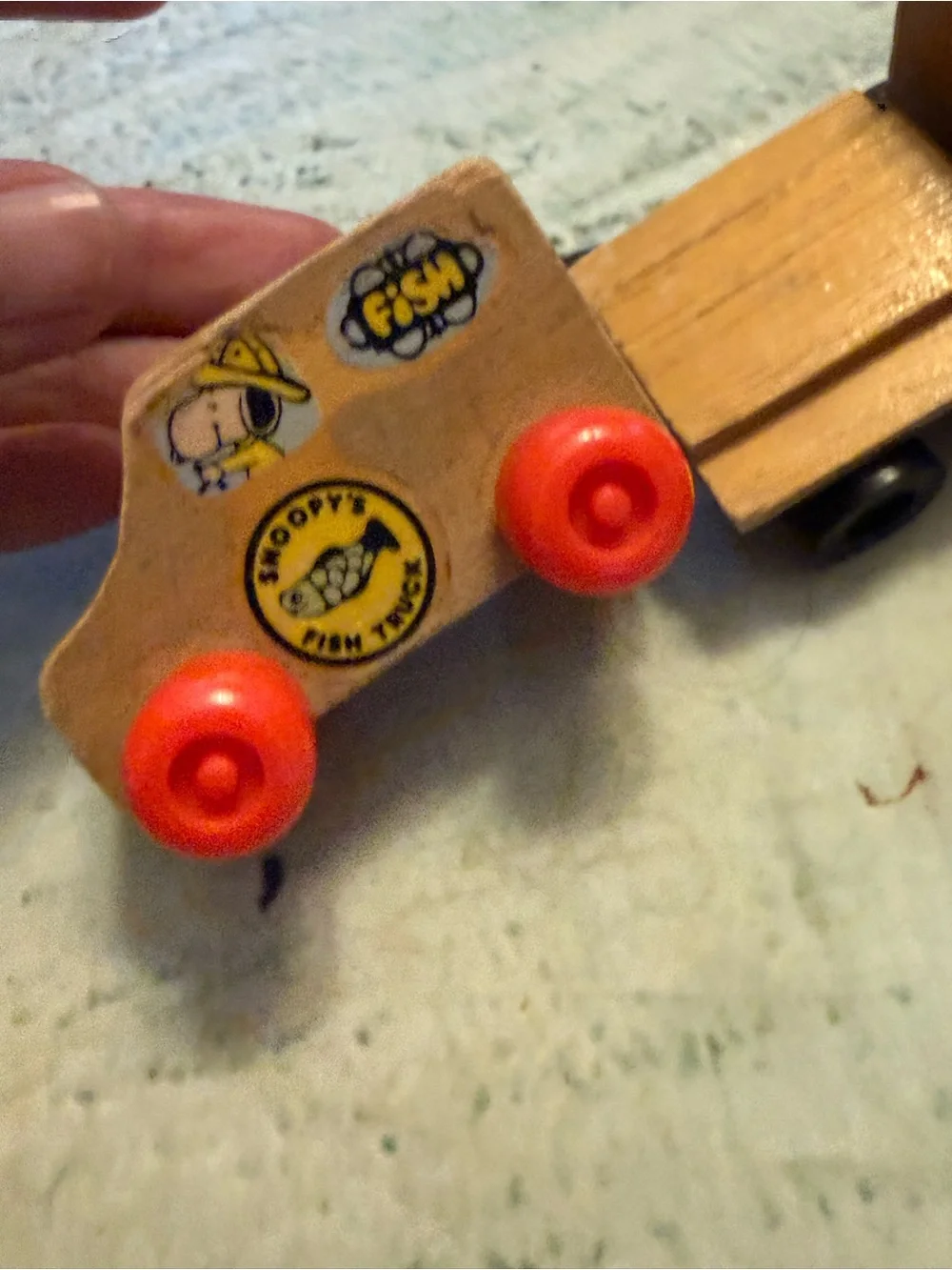 Vintage Snoopy's Fish Truck wooden toy 1971 Mattel Putt-Putt wooden cars
